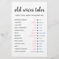 Old Wives Tales Gender Reveal Baby Shower Game