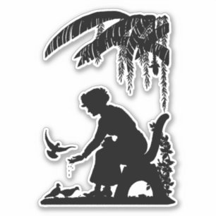 Old Woman feeding Birds Silhouette art