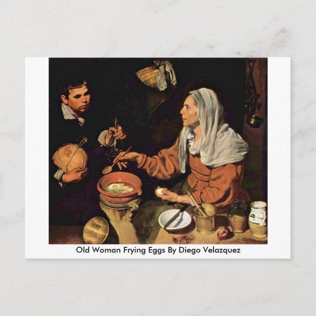 Old Woman Frying Eggs By Diego Velazquez Postcard (Front)