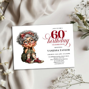 Old Woman Humour 60th Birthday Invite Party Card