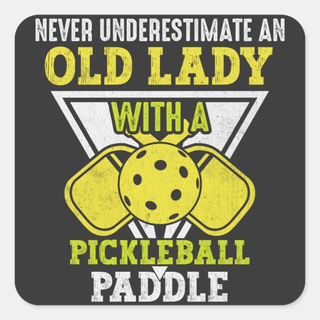 Old Woman Love Pickleball Sport, Funny Pickleball Square Sticker (Front)