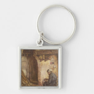 Old Woman Peeling Potatoes Keychain
