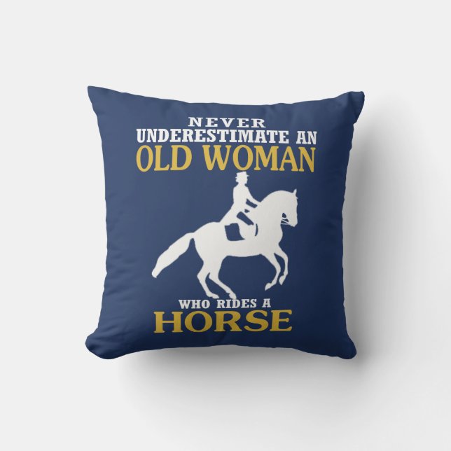 Old Woman Rides Horse Throw Pillow (Front)