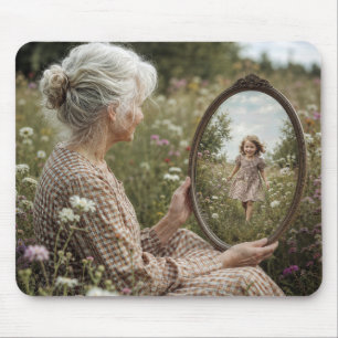 Old Woman Seeing a Reflection of Younger Self Mouse Pad