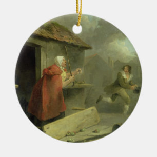 Old Woman Waving a Stick at a Boy, 1793 (oil on ca Ceramic Ornament
