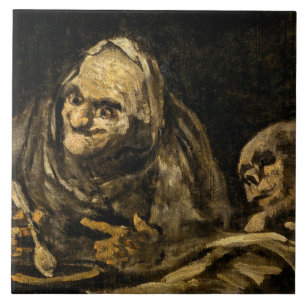 Old Woman with a Skeleton (Death) (Francisco Goya) Tile