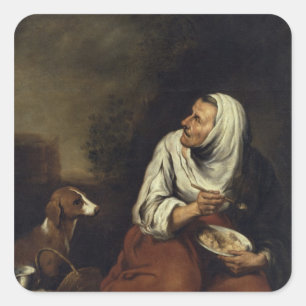 Old Woman with Dog Square Sticker
