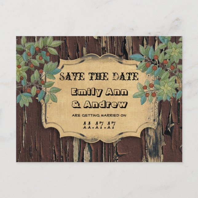 Old Wood Country Chic Save the Date Announcement Postcard (Front)