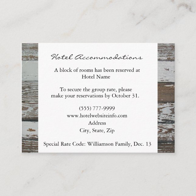 Old Wood Hotel Accommodation Enclosure Cards (Front)