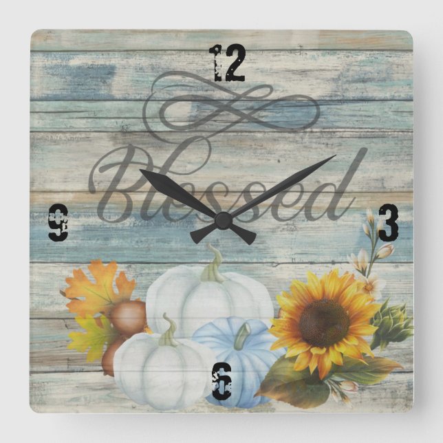 Old Wood Look Pumpkins Square Wall Clock (Front)