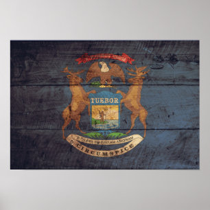 Old Wood Michigan Flag Poster