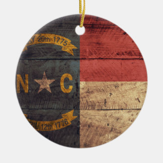 Old Wood North Carolina Flag; Ceramic Ornament