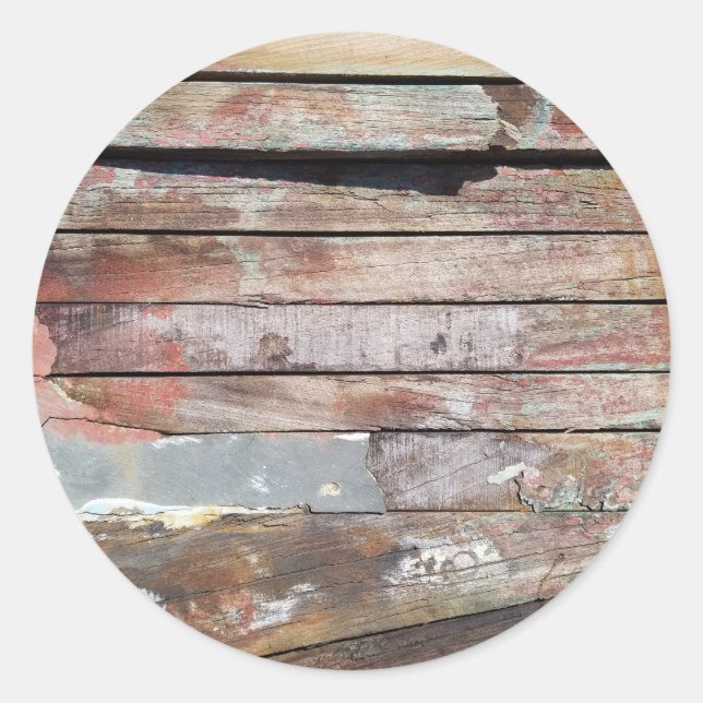 Old wood rustic boat wooden plank classic round sticker (Front)