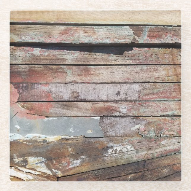 Old wood rustic boat wooden plank glass coaster (Front)