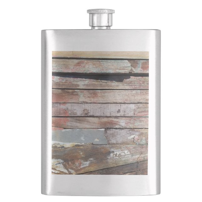 Old wood rustic boat wooden plank hip flask (Front)