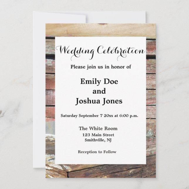 Old wood rustic boat wooden plank invitation (Front)