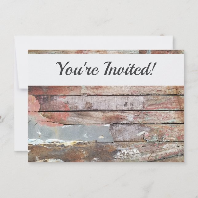 Old wood rustic boat wooden plank invitation (Front)