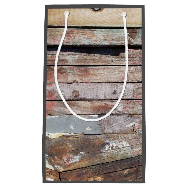 Old wood rustic boat wooden plank small gift bag (Front)