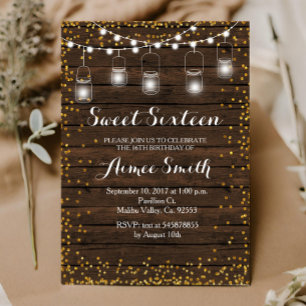 Old Wood Rustic Sweet 16 Anniversaire Carte