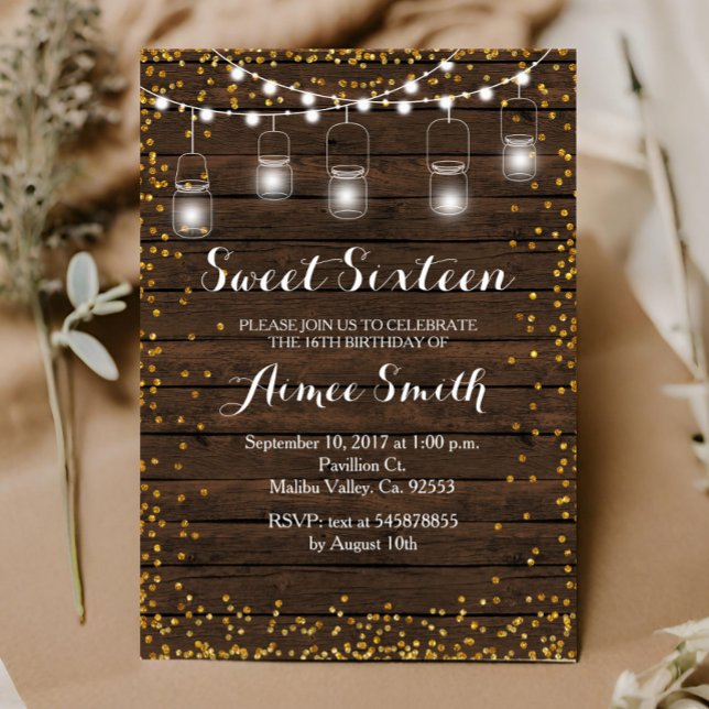 Old Wood Rustic Sweet 16 Anniversaire Carte (Créateur téléchargé)