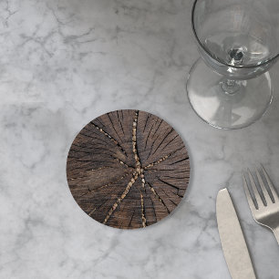 Old Wood Slice Tree Stump Round Paper Coaster