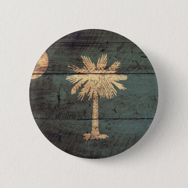 Old Wood South Carolina Flag; 2 Inch Round Button (Front)