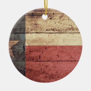 Old Wood Texas Flag Ceramic Ornament