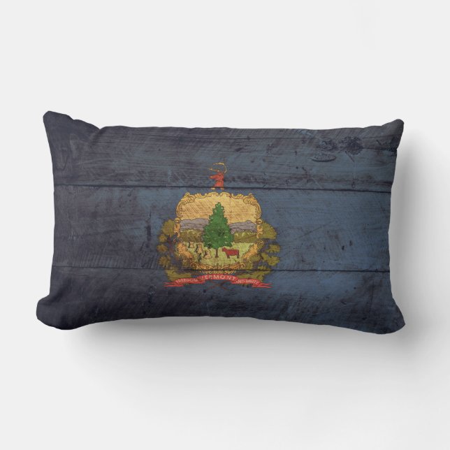 Old Wood Vermont Flag; Lumbar Pillow (Front)