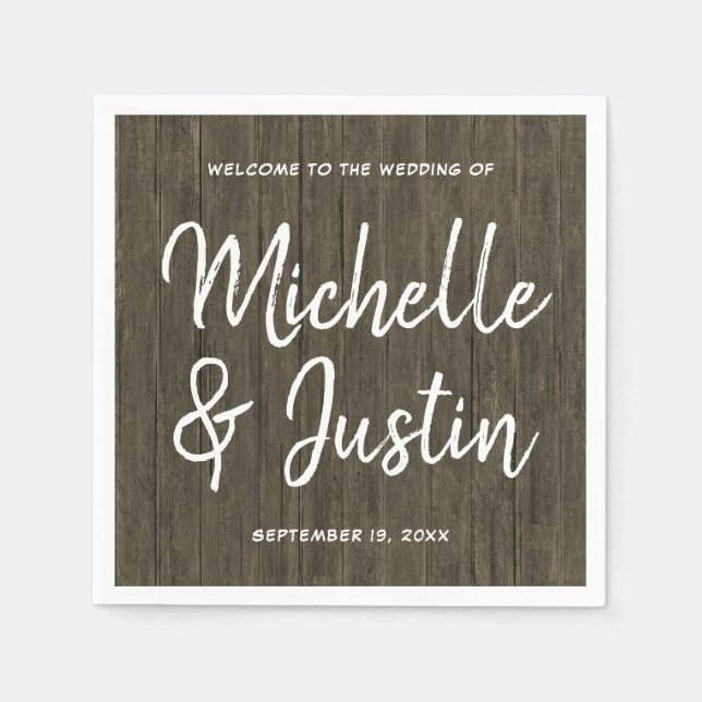 Old Wood Wedding Welcome Handwritten Template Napkin (Front)