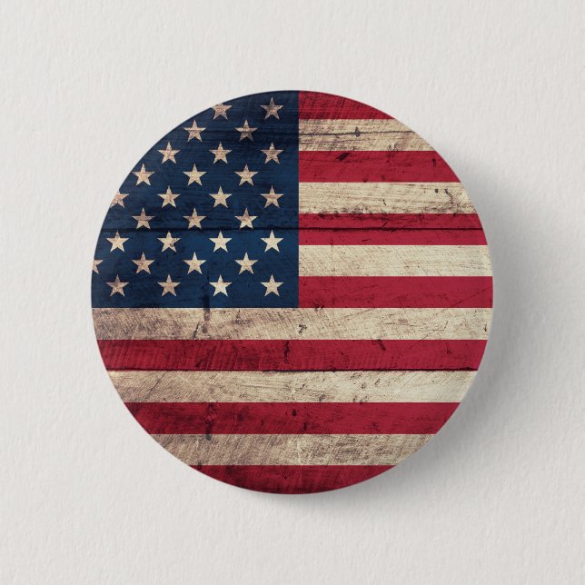 Old Wooden American Flag 2 Inch Round Button (Front)