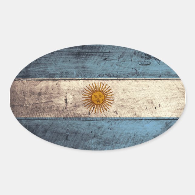 Old Wooden Argentina Flag Oval Sticker (Front)