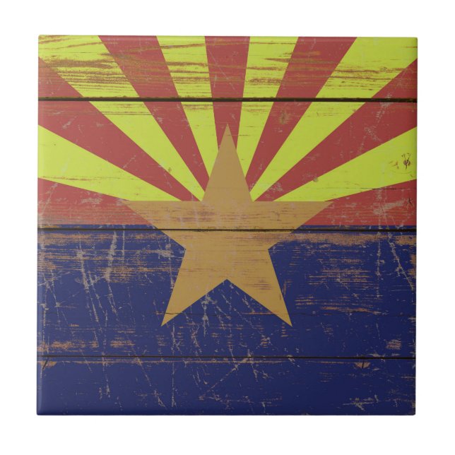 Old Wooden Arizona State Flag Tile (Front)