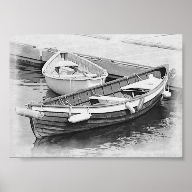 Old Wooden Boats Black and White Poster (Front)