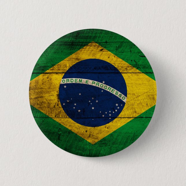 Old Wooden Brazil Flag 2 Inch Round Button (Front)