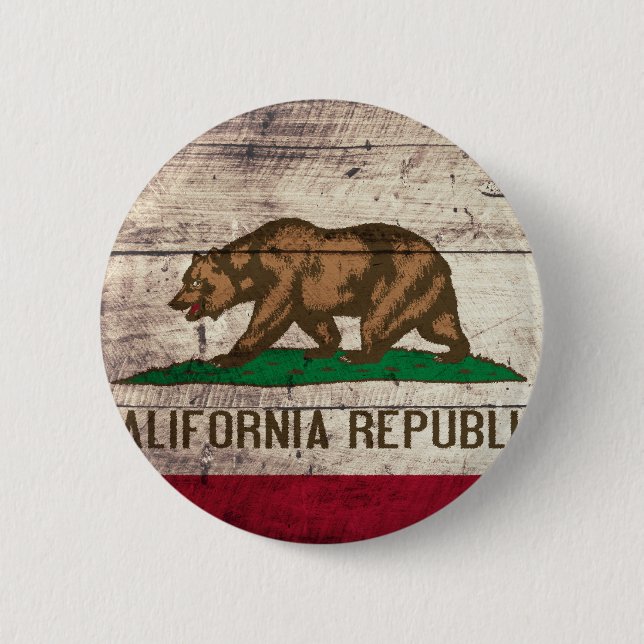 Old Wooden California Flag 2 Inch Round Button (Front)