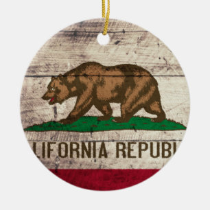Old Wooden California Flag Ceramic Ornament