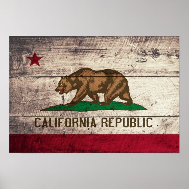 Old Wooden California Flag Poster (Front)
