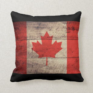 Old Wooden Canadian Flag Throw Pillow
