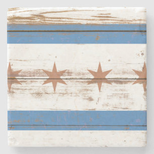 Old Wooden Chicago Flag Stone Coaster