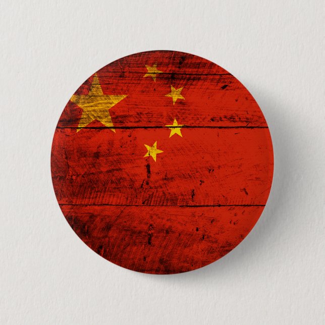 Old Wooden China Flag 2 Inch Round Button (Front)