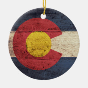 Old Wooden Colorado Flag Ceramic Ornament