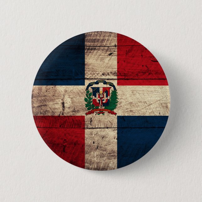Old Wooden Dominican Republic Flag 2 Inch Round Button (Front)