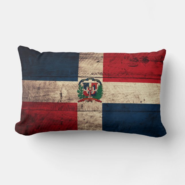 Old Wooden Dominican Republic Flag Lumbar Pillow (Front)