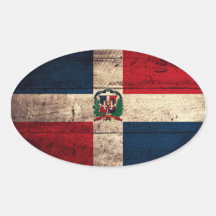 Old Wooden Dominican Republic Flag Oval Sticker