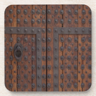 Old Wooden Door With Black Metal Reinforcements Coaster