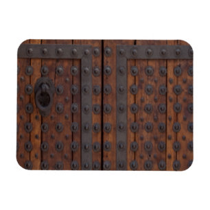 Old Wooden Door With Black Metal Reinforcements Magnet