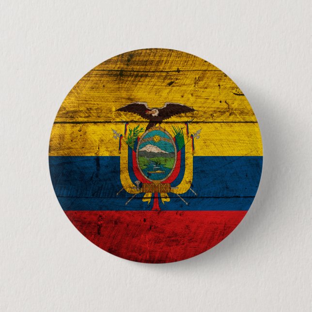 Old Wooden Ecuador Flag 2 Inch Round Button (Front)