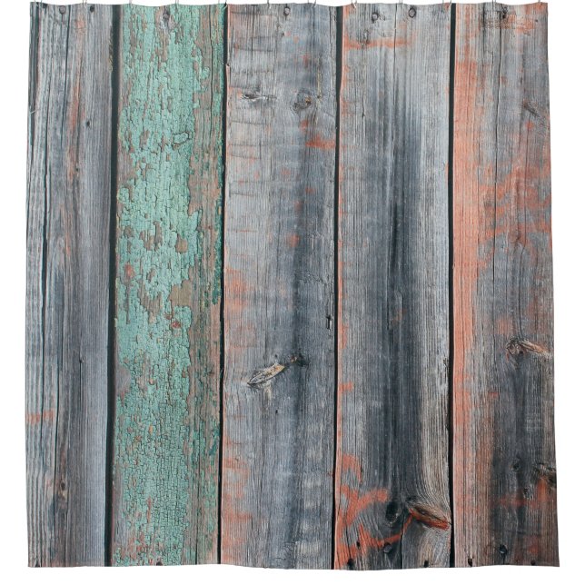 Old wooden fence painted in different color, trend (Front)