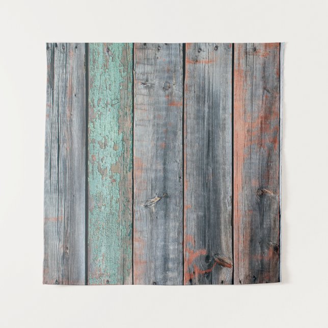 Old wooden fence painted in different color, trend tapestry (Front)