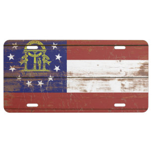 Old Wooden Georgia State Flag License Plate